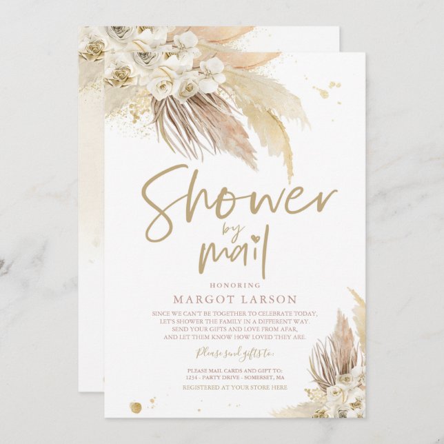 Gender Neutral Pampas Grass Baby Shower By Mail Invitation (Front/Back)