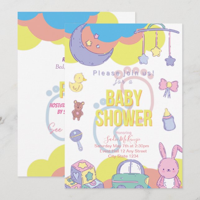 Gender Neutral Pastel Baby Shower Invitation (Front/Back)