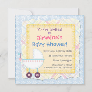 Gender Neutral pastel stroller baby shower invites