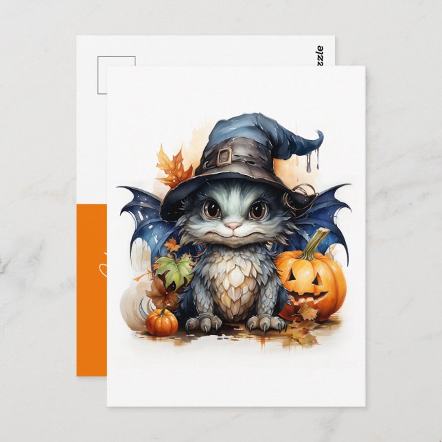 Gender Neutral Personalized Watercolor Baby Dragon Postcard (Front/Back)