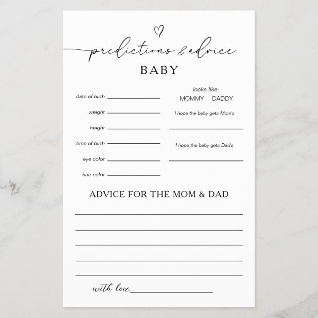 Gender Neutral Predictions & Advice Game Flyer (Front)