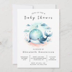 Gender Neutral Printable Whale Baby Shower Invitation