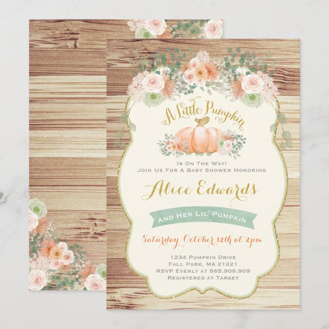 Gender Neutral Pumpkin Baby Shower Invitation (Front/Back)