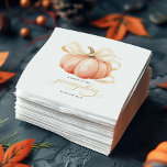 Gender Neutral Pumpkin Paper Napkin<br><div class="desc">This elegant and charming baby shower paper napkin features a beautiful gender neutral watercolor illustration of a pumpkin with a coquette bow ribbon,  perfect for celebrating the upcoming arrival of a little one in the fall season.</div>