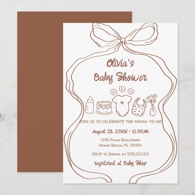 gender Neutral Quirky  Hand Drawn  Bow Baby Shower Invitation (Front/Back)