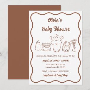 gender Neutral Quirky Wavy Hand Drawn Baby Shower Invitation
