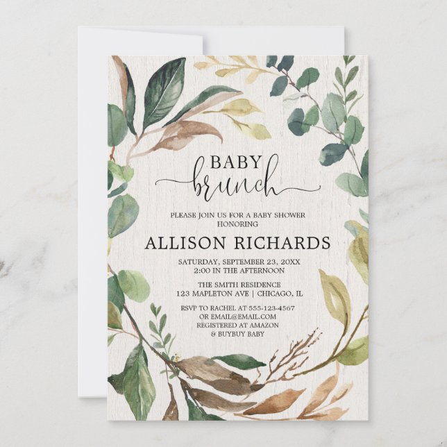 Gender neutral rustic fall baby brunch shower invitation (Front)