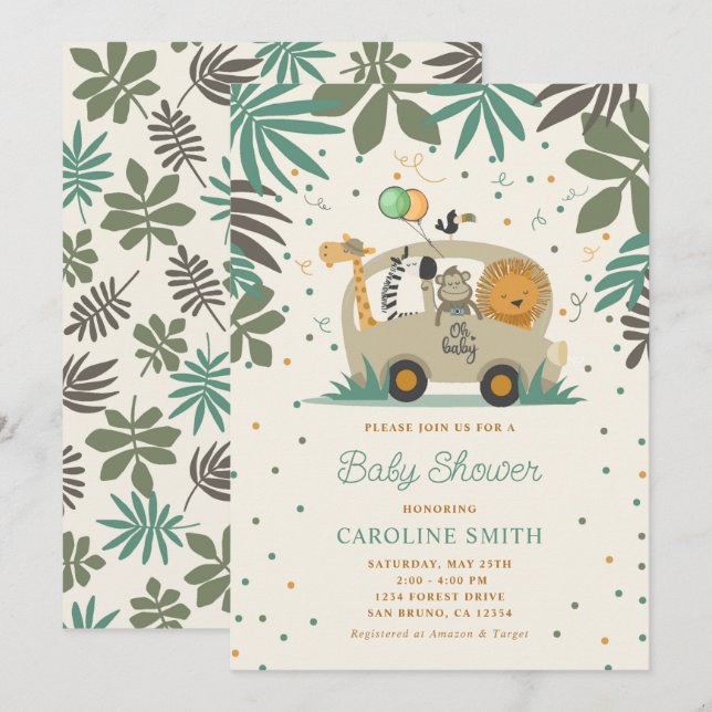 Gender Neutral Safari Animals Baby Shower Invitation (Front/Back)