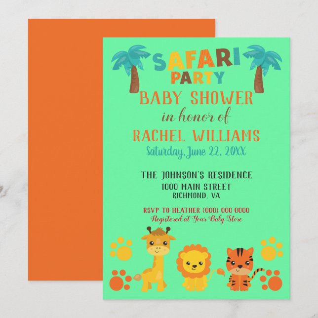 Gender Neutral Safari Baby Shower Invitation (Front/Back)