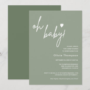 Gender Neutral Sage Green Custom Oh Baby Shower Invitation
