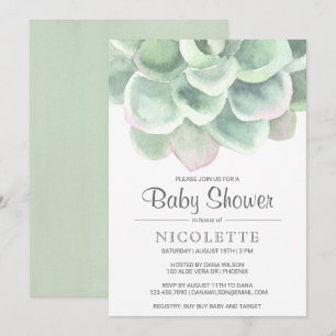 Gender Neutral Sage Green Succulent Baby Shower Invitation