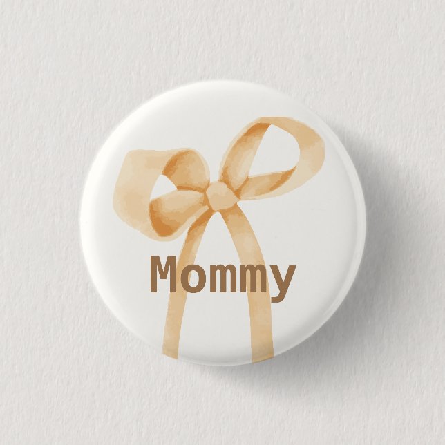 Gender Neutral Simple Bow Baby Shower Mommy 1 Inch Round Button (Front)