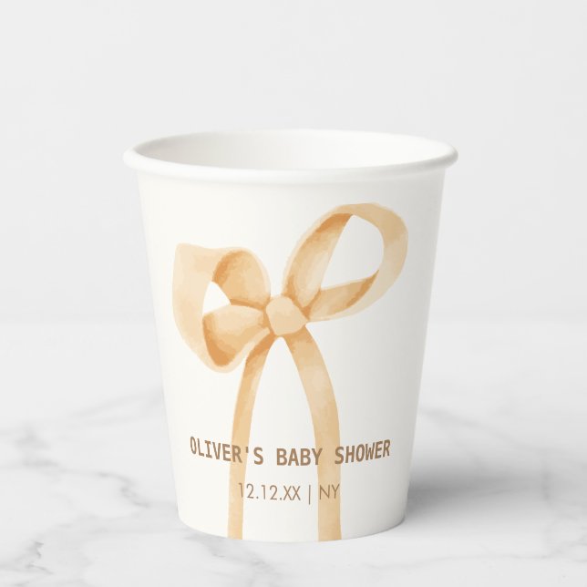 Gender Neutral Simple Bow Baby Shower  Paper Cups (Front)