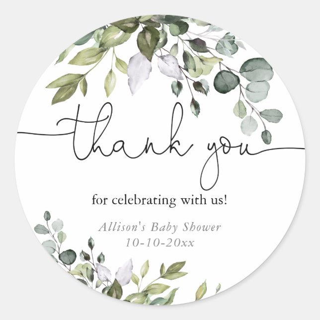 Gender Neutral soft greenery baby shower Classic Round Sticker (Front)