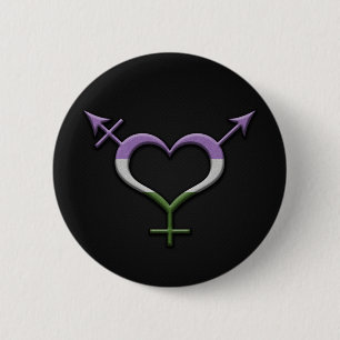 Gender Neutral Symbol in Genderqueer Pride Flag 2 Inch Round Button
