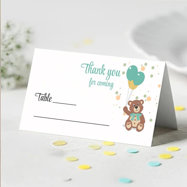 Gender Neutral Teddy Bear Baby Shower Guest Name Place Card (Creator Uploaded)