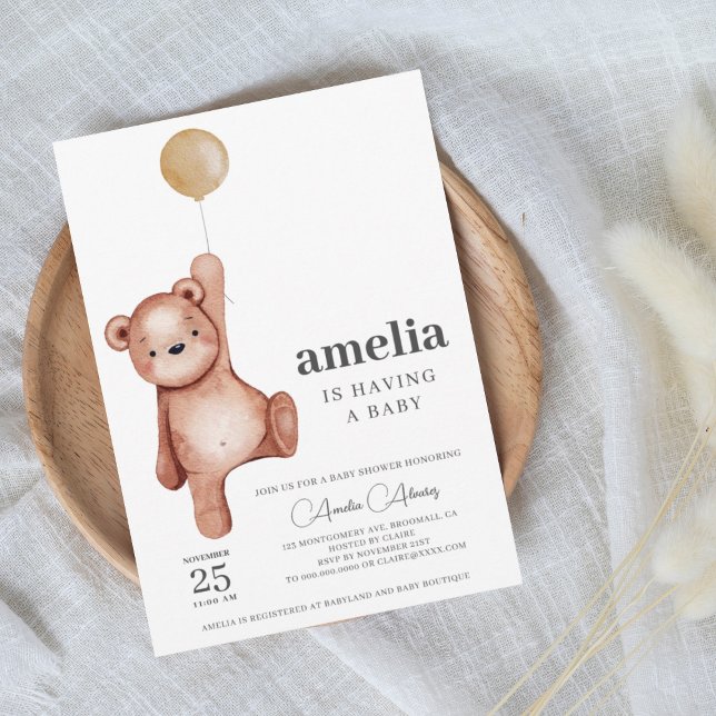 Gender Neutral Teddy Bear Baby Shower Invitation (Creator Uploaded)