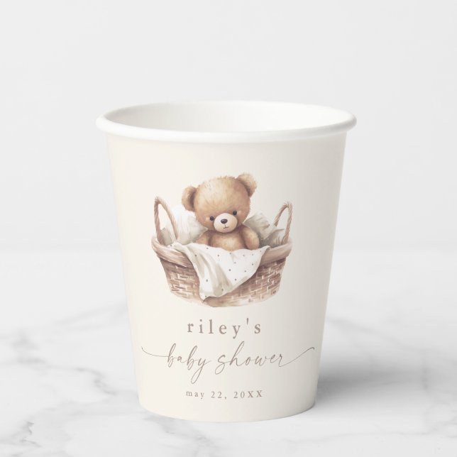 Gender Neutral Teddy Bear Boho Baby Shower Paper Cups (Front)