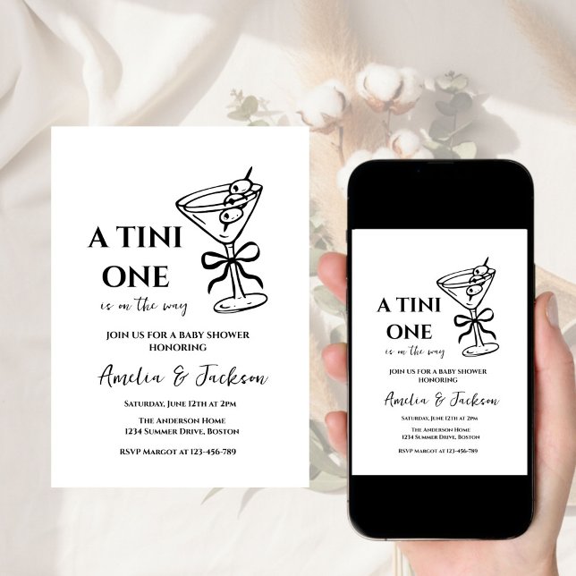 Gender Neutral Tiny One is on the Way, Black bow Invitation (Creator Uploaded)