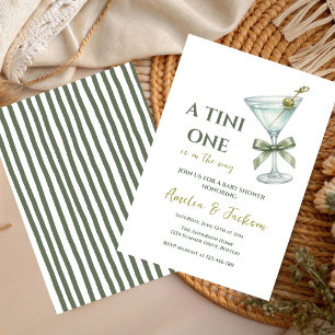 Gender Neutral Tiny One is on the Way, Olive Green Invitation
