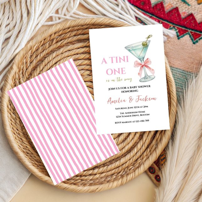 Gender Neutral Tiny One is on the Way, Pink bow Invitation (Creator Uploaded)