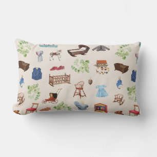 Gender Neutral Vintage Baby Nursery Toys Pattern Lumbar Pillow