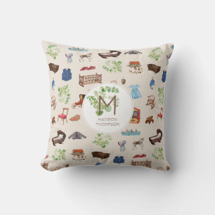 Gender Neutral Vintage Baby Nursery Toys Pattern Throw Pillow