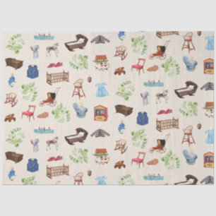 Gender Neutral Vintage Baby Nursery Toys Pattern Tissue Paper