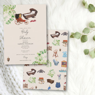 Gender Neutral Vintage Nursery Toys Baby Shower Invitation