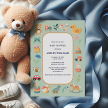 Gender Neutral Vintage Toys Green Baby Shower 