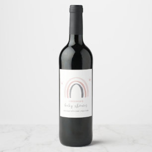 Gender Neutral Watercolor Boho Rainbow Baby Shower Wine Label