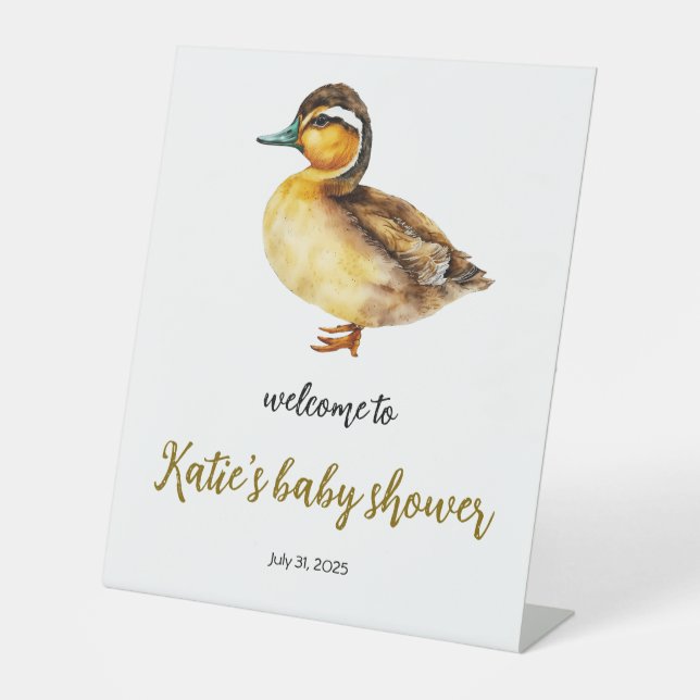 Gender Neutral Watercolor Duck Baby Shower sign (Front)