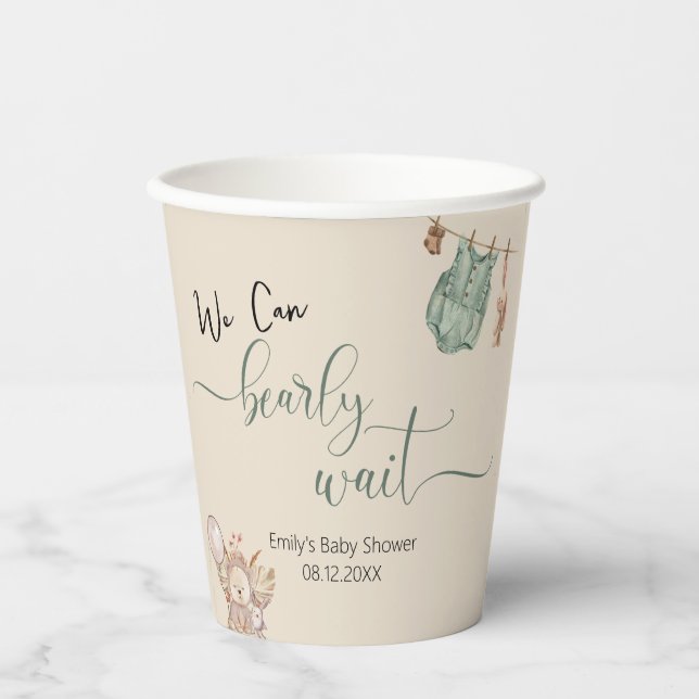 Gender Neutral We Can Bearly Wait Baby Shower Paper Cups (Front)