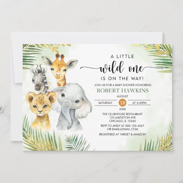 Gender Neutral Wild One Safari Animals Baby Shower Invitation (Front)