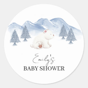 Gender Neutral Winter Polar Bear Baby Shower  Classic Round Sticker