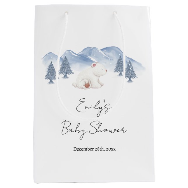 Gender Neutral Winter Polar Bear Baby Shower  Medium Gift Bag (Front)