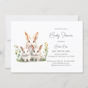 Gender Neutral Woodland Bunny Baby Shower Invitation