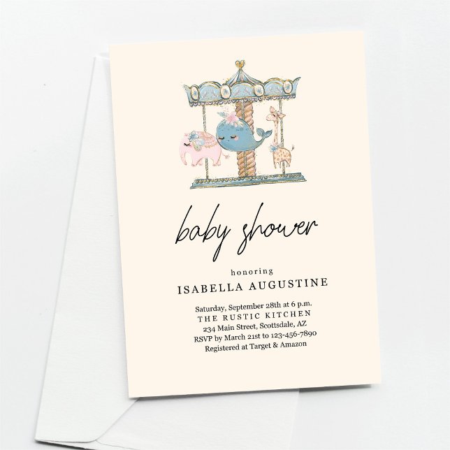 Gender Neutral Yellow Carousel Baby Shower Invitation (Creator Uploaded)