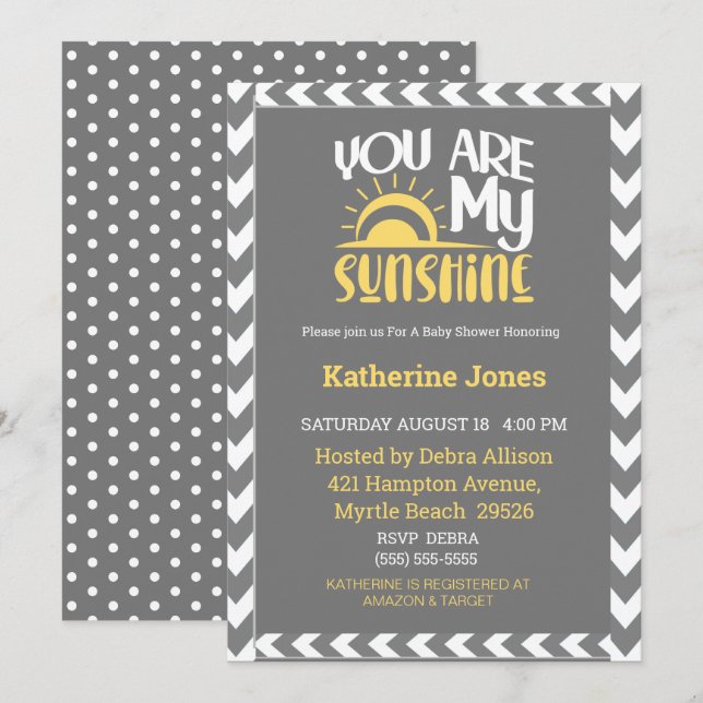 Gender Neutral  You Are My Sunshine Baby Shower  Invitation (Front/Back)