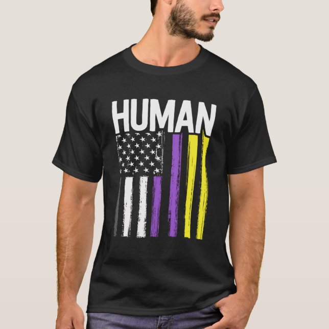Gender Non-Binary Pride Human Lgbt Rainbow America T-Shirt (Front)