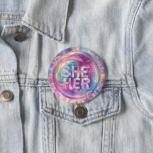Gender Pronouns She/Her Digital Art 3 Inch Round Button