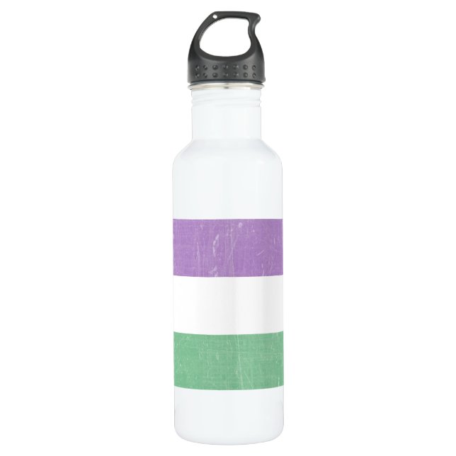 Gender Queer Green, Purple, White LGBTQ+ 710 Ml Water Bottle (Front)