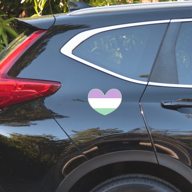 Gender Queer Purple, Green, White Pride Heart Stic (Car Back)
