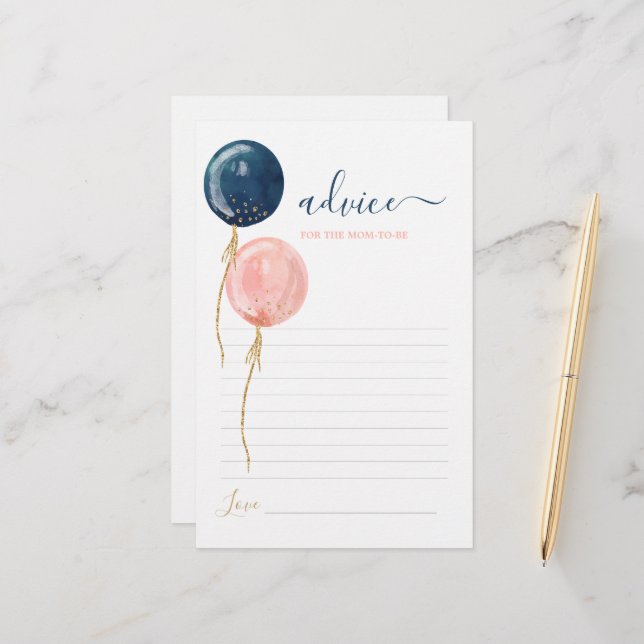 Gender Reveal Advice for Mom To Be card (Front/Back In Situ)