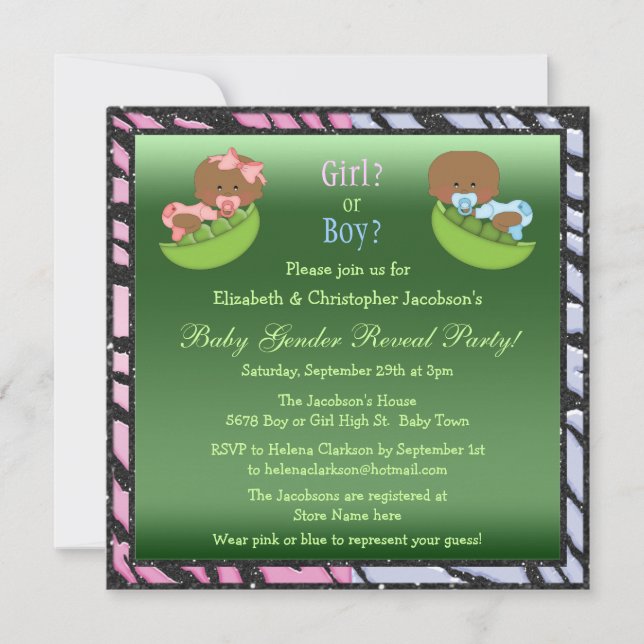 Gender Reveal African American Babies in Pea Pods Invitation (Front)