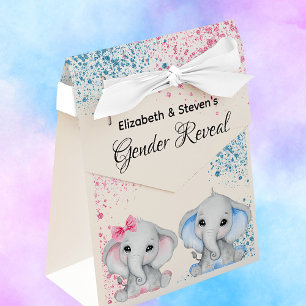 Gender reveal baby elephants girl boy pink blue favor box