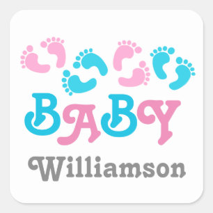 Gender Reveal Baby Shower Baby Feet A05A Square Sticker