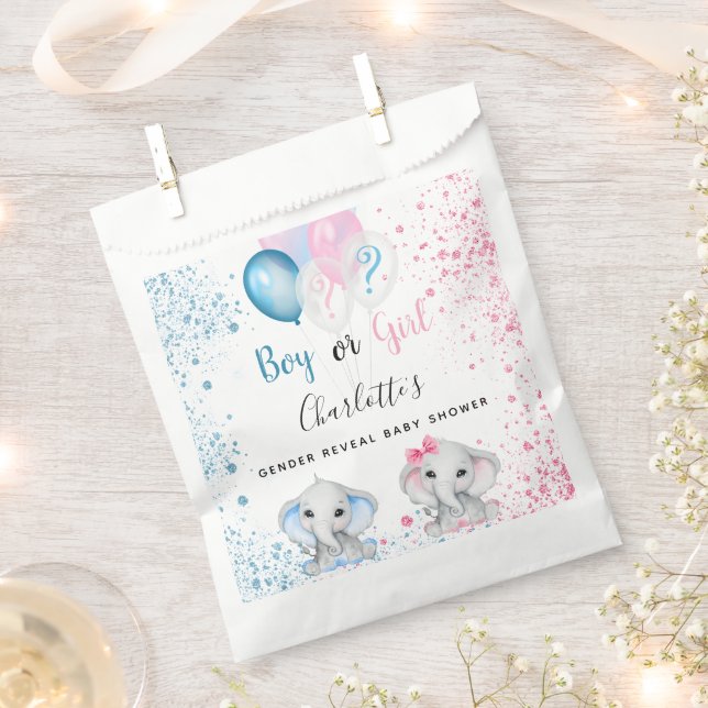 Gender reveal baby shower blue pink elephants  favour bag (Clipped)
