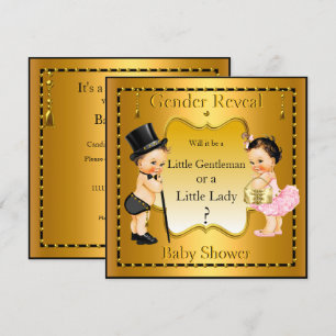 Gender Reveal Baby Shower Boy Girl Gold Brunette Invitation