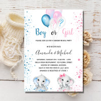 Gender reveal baby shower elephants blue pink